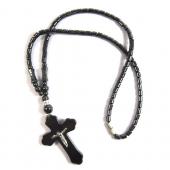 18inch Hematite Cross Pendant with Silver Jesus Stone Strands Necklace